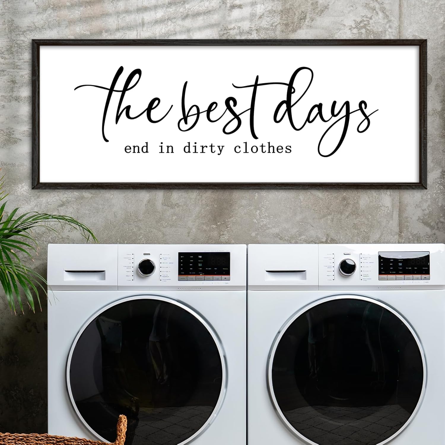 Laundry Room Wall Decor 40×15 The Best Days End In Dirtiest Clothes Sign Funny Modren Bathroom Large Plaque Wood Framed Wall Hanging Art (Black)